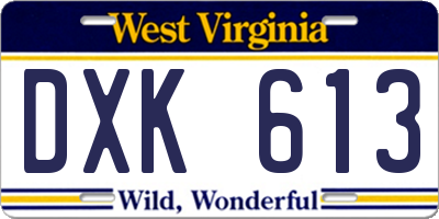 WV license plate DXK613