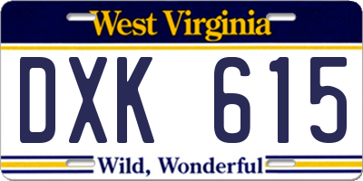 WV license plate DXK615