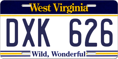 WV license plate DXK626