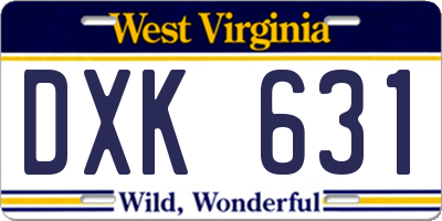 WV license plate DXK631