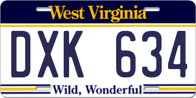 WV license plate DXK634