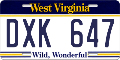 WV license plate DXK647