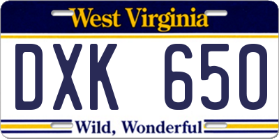 WV license plate DXK650