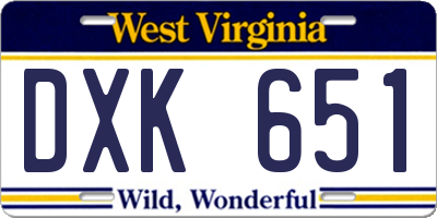 WV license plate DXK651