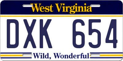 WV license plate DXK654