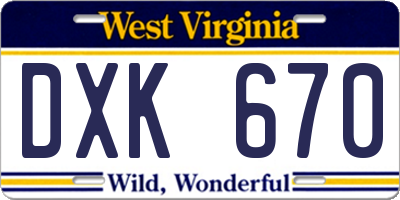 WV license plate DXK670