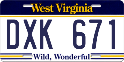 WV license plate DXK671