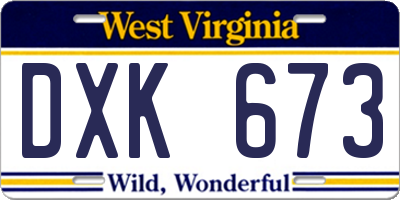 WV license plate DXK673