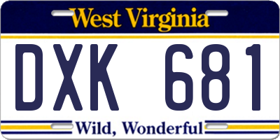WV license plate DXK681