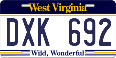 WV license plate DXK692