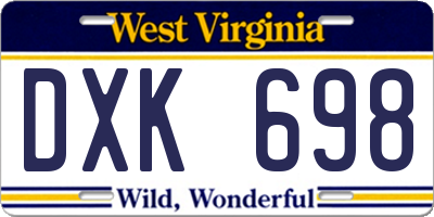 WV license plate DXK698