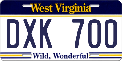 WV license plate DXK700