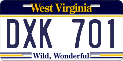 WV license plate DXK701