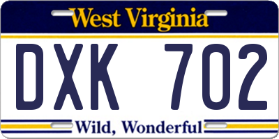 WV license plate DXK702