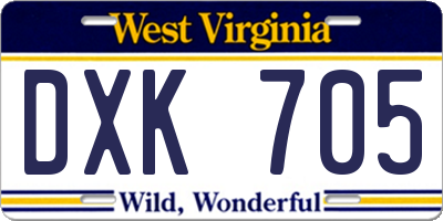 WV license plate DXK705