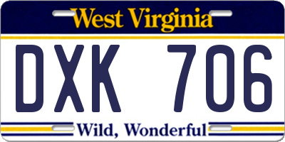 WV license plate DXK706