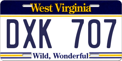WV license plate DXK707