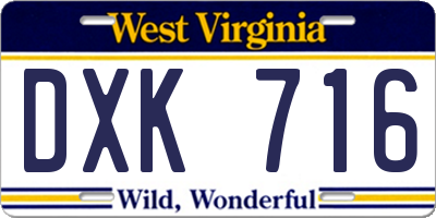 WV license plate DXK716