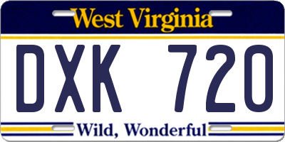 WV license plate DXK720