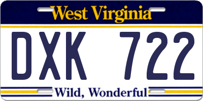 WV license plate DXK722