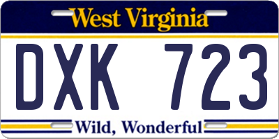 WV license plate DXK723
