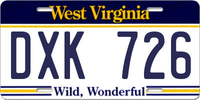 WV license plate DXK726
