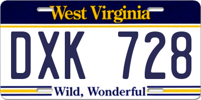 WV license plate DXK728