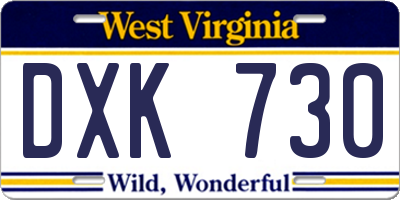 WV license plate DXK730