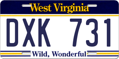 WV license plate DXK731