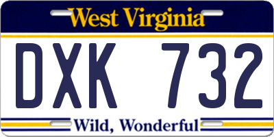 WV license plate DXK732