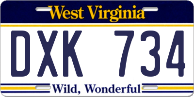 WV license plate DXK734