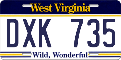 WV license plate DXK735