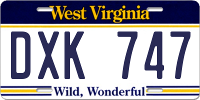 WV license plate DXK747