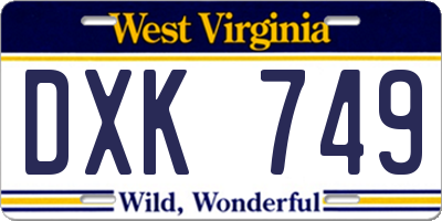 WV license plate DXK749
