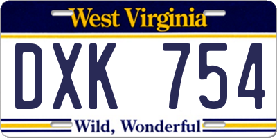 WV license plate DXK754