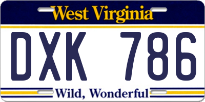 WV license plate DXK786