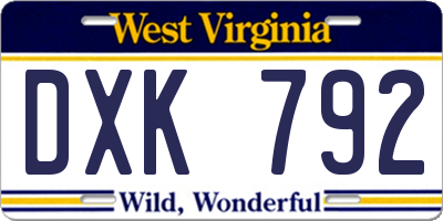 WV license plate DXK792