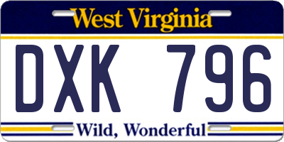WV license plate DXK796