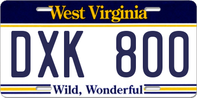 WV license plate DXK800