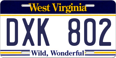 WV license plate DXK802