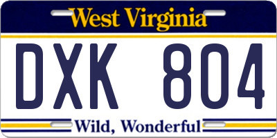 WV license plate DXK804