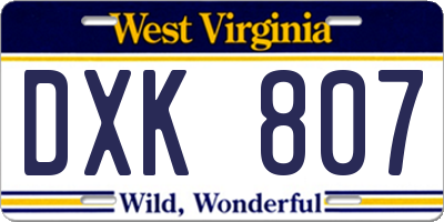 WV license plate DXK807