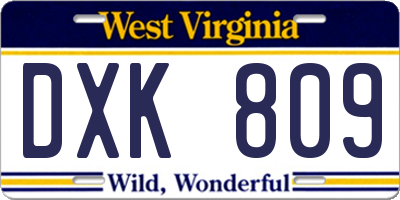 WV license plate DXK809