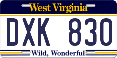 WV license plate DXK830
