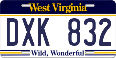 WV license plate DXK832