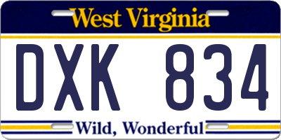WV license plate DXK834