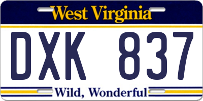 WV license plate DXK837