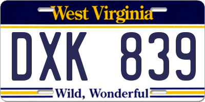 WV license plate DXK839