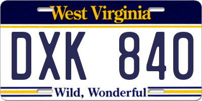 WV license plate DXK840