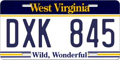 WV license plate DXK845